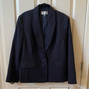Le Suit Navy and Slate Stripe Two Piece Suit Women’s 16